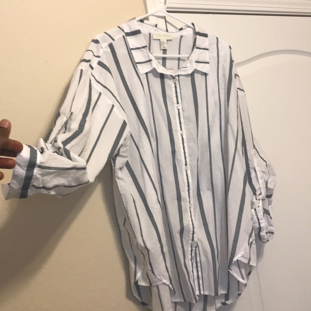 Plus size striped button up blouse.  NWT